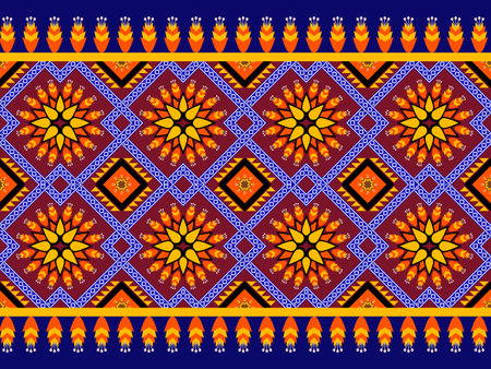 Ethnic pattern with cross line. Design for fabric, wallpaper, background in colorful. Wallpaper in seamless pattern design. Native design in geometric pattern. Aztec pattern for textile and woven.の写真素材