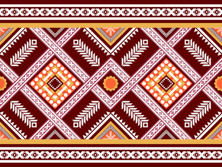 Ethnic pattern with cross line. Design for fabric, wallpaper, background in colorful. Wallpaper in seamless pattern design. Native design in geometric pattern. Aztec pattern for textile and woven. Natの写真素材