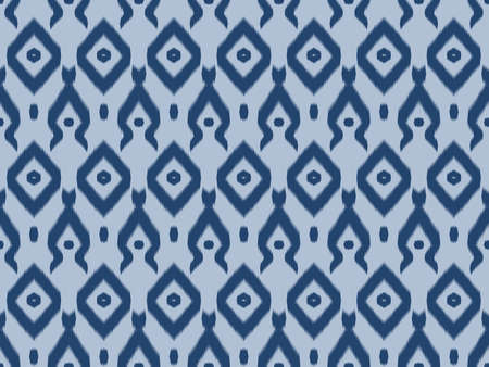 Ikat pattern as ethnic fabric in blue tone with pavilion and rectangle design. Wallpaper seamless pattern design in navy blue color. Design for fabric, wallpaper, background in blue tone.の写真素材
