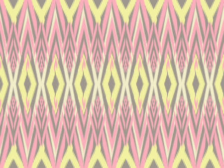 Ikat pattern as ethnic fabric in pastel color. Wallpaper seamless pattern design in light pink, yellow and black color. Design for fabric, wallpaper, background in pastel tone.の写真素材