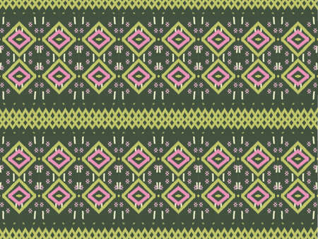 Ikat pattern as ethnic fabric in green tone with stripe line bar Wallpaper seamless pattern design in two tone of green and pink color. Design for fabric, wallpaper, background in pastel tone.の写真素材