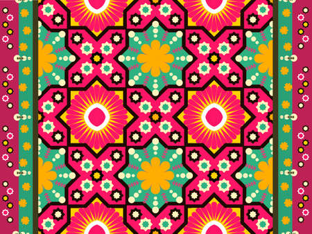 Moorish seamless pattern. Arabesque vector ornament. Ancient floor ceramic tiles. Design seamless in light green background with colorful.の写真素材