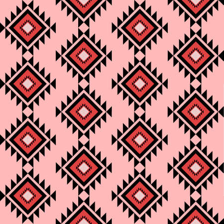 Geometric seamless ethnic traditional pattern in rectangle and triangle with alternating zigzag style. Rectangle in red tone as pink black. Design for fabric background wallpaper vector carpet.の写真素材