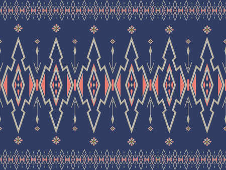 Geometric seamless ethnic traditional pattern in diamond rectangle and floral style with small bar. Diamond Rectangle in blue gray orange pink white. Design fabric background wallpaper vector carpet.の写真素材