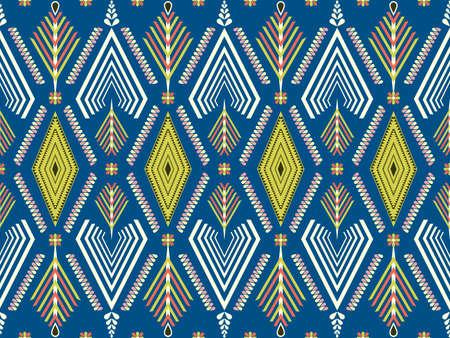 Seamless of ethnic, traditional pattern as geometric rectangle, triangle style. Pattern in colorful of blue, yellow, orange, pink, white. Design for fabric, background, wallpaper, vector, carpet.の写真素材