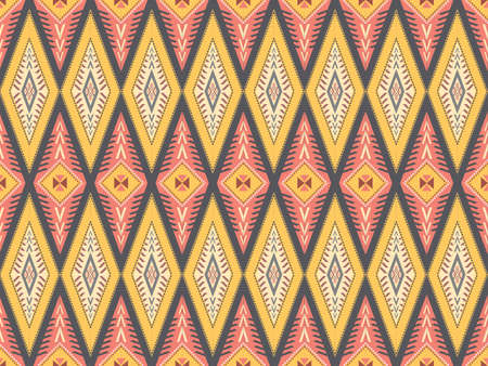 Geometric seamless Ethnic traditional pattern in swithing rectangle style and crossing stripe line. Diamond Rectangle in pink yellow white gray brown. Design fabric background wallpaper vector carpet.の写真素材