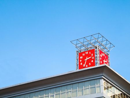 Clock, red, Stopwatch,tower, Time, turret, の写真素材