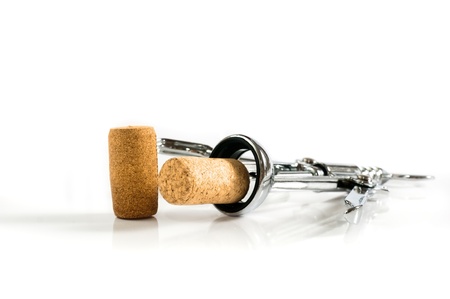 corkscrew and cork ower whiteの写真素材