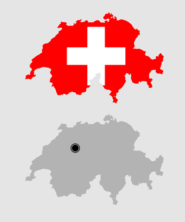 Contour of Switzerland in grey and in flag colorsのイラスト素材