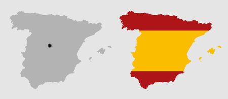 Contour of Spain in grey and in flag colors