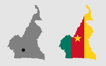 Contour of Cameroon in grey and in flag colorsのイラスト素材