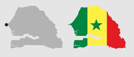 Contour of Senegal in grey and in flag colorsのイラスト素材