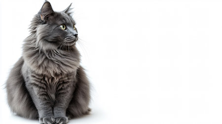 beautiful gray long-haired cat on a white background, isolatedの素材