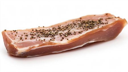 Raw pork loin with black pepper isolated on a white background.の素材