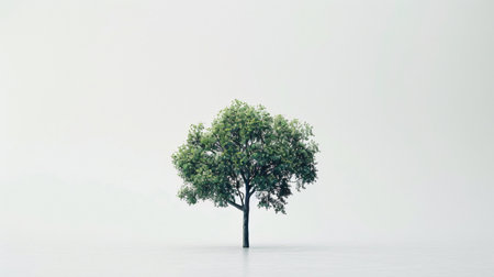 Tree in a foggy lake with copy space. 3D Renderingの素材