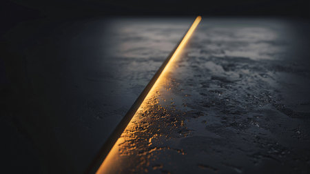 3D rendering of a reflective surface with a yellow light in the middleの素材