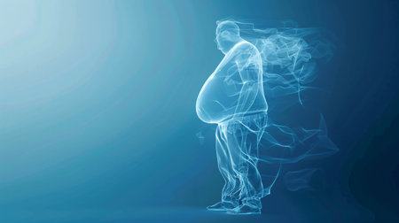 Pregnant woman with smoke on blue background. 3D renderingの素材