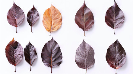 Autumn leaves on white background. Flat lay, top view.の素材