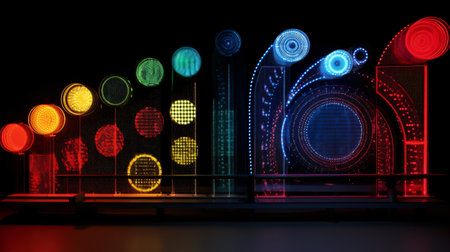 Abstract colorful music equalizer on a black background. 3d renderingの素材