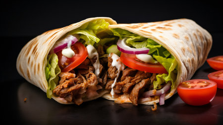 Doner kebab on a black background. Shawarma sandwichの素材