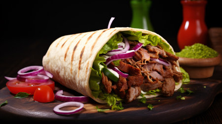 Doner kebab - grilled meat and vegetables in tortillaの素材