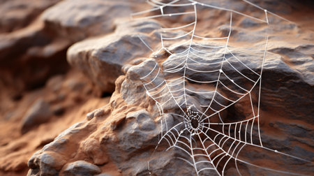 spider web on a rock in the desert, close-upの素材