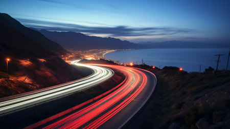Car light trails on the road at night. Long exposure photo.の素材