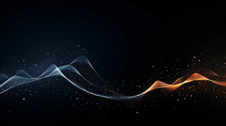 Abstract glowing particles wave on dark background. Futuristic vector illustration.の素材