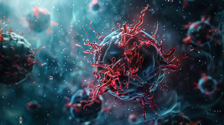 3D illustration of a blood clot in a human body. Blood clotting in a human, conceptual imageの素材