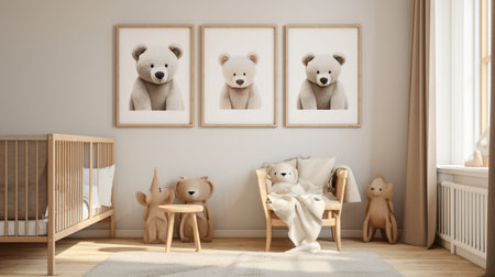 3d rendering of children's room interior with teddy bear.の素材