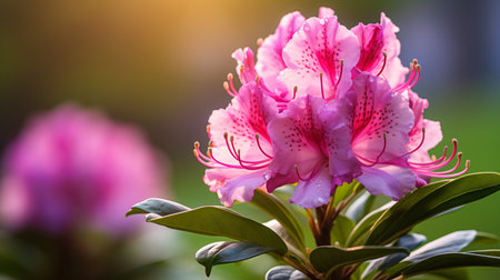 Pink rhododendron flower in the garden, stock photoの素材