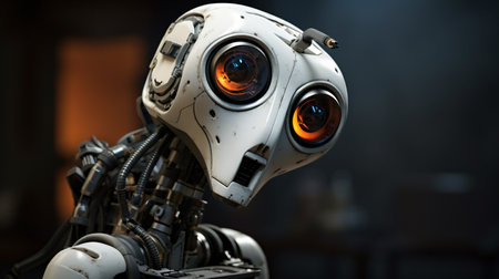 Robot on a dark background. 3d rendering, 3d illustration.の素材