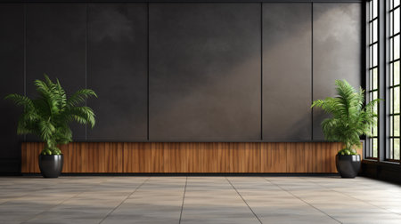 Modern interior design. 3D illustration. 3D rendering. Black wallの素材