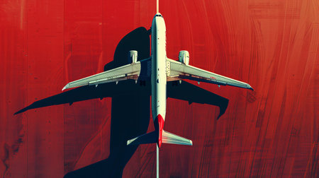 Airplane on the background of a red wall. 3d renderingの素材