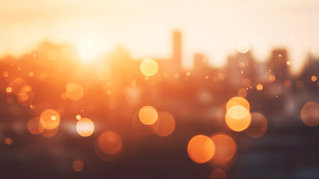 Abstract bokeh background of city at sunset, vintage tone.の素材