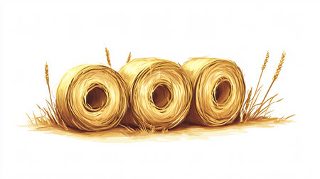 Bales of hay on a white background. Hand-drawn illustration.の素材