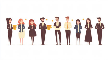 Business people standing in line. Vector illustration in flat cartoon style.の素材