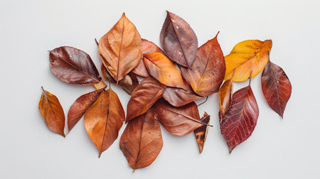 Autumn leaves on a white background. Flat lay, top view.の素材