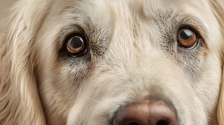 Close-up portrait of a golden retriever dog with big eyesの素材