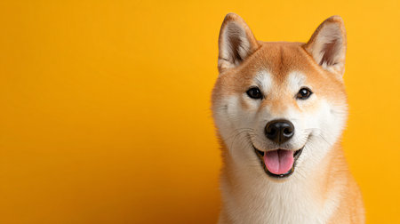 Portrait of cute shiba inu dog on color background. Space for textの素材
