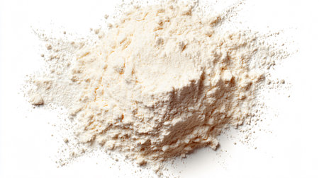 Wheat flour isolated on white background. Top view. Flat lay.の素材