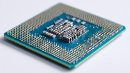 Close-Up Top View of Computer Processor on White Backgroundの素材