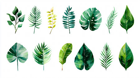 Exotic Plants Leaf Set on White Backgroundの素材