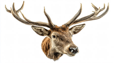 Majestic Deer Head with Sharp Horns on White Backgroundの素材