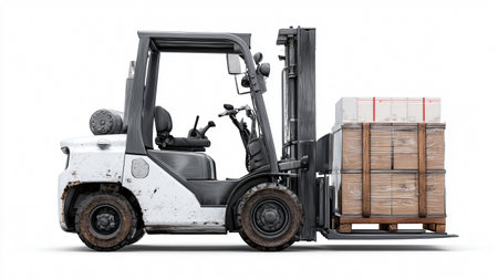 Professional Forklift with Load Isolated on White Background for Industry Usageの素材
