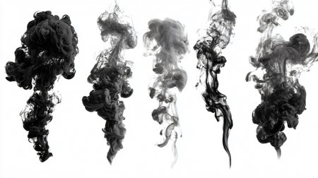 Professional Set of Black Smoke Isolated on White Background for Design Projectsの素材