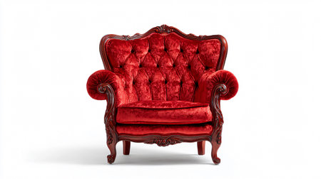 Luxurious Santa's Red Velvet Armchair Isolated on White Backgroundの素材