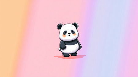 Adorable Rainbow Baby Panda Bear Smiling with Kids - Cute Sweet Imageの素材