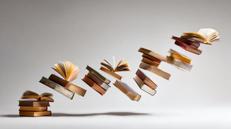 Flying Books Pile Isolated, Education Concept for Stock Photosの素材