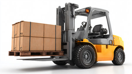 Professional Forklift with Load on White Background for Industrial Useの素材